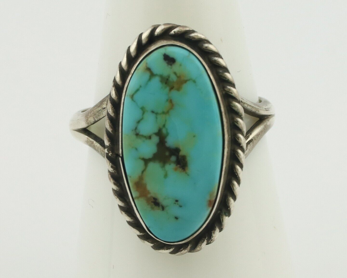 Navajo Ring .925 Silver Natural Blue Turquoise Native American Artist C.80's