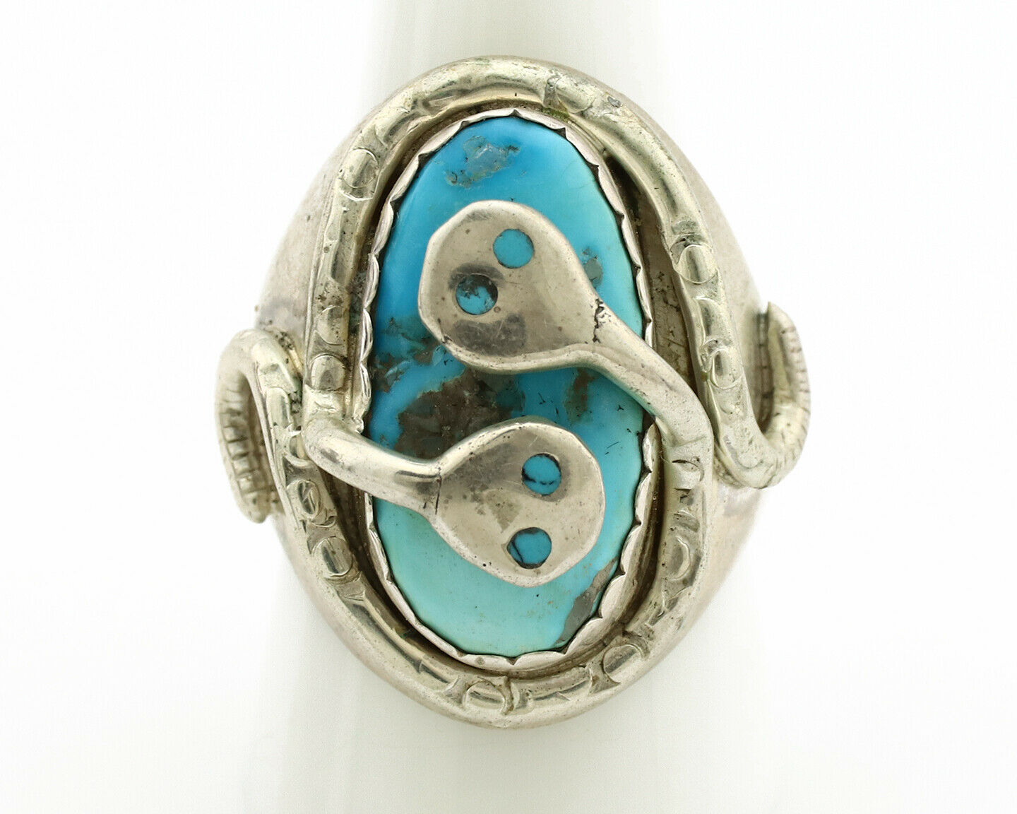 Zuni Ring .925 Silver Blue Turquoise Artist Signed Effie Calavaza C.1980's