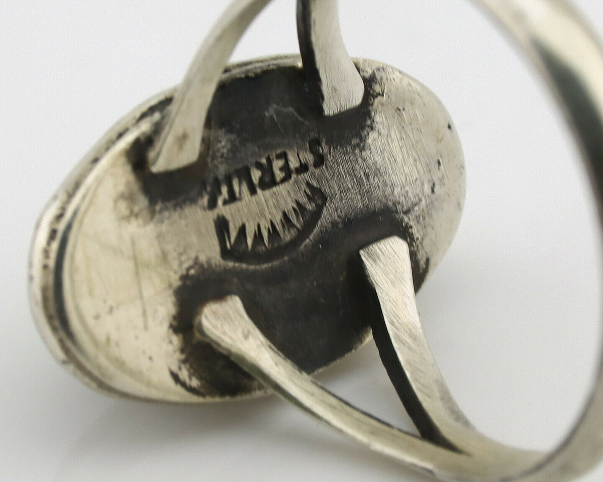 Navajo Ring .925 Silver Natural Spiderweb Turquoise Native Artist Signed C.80's