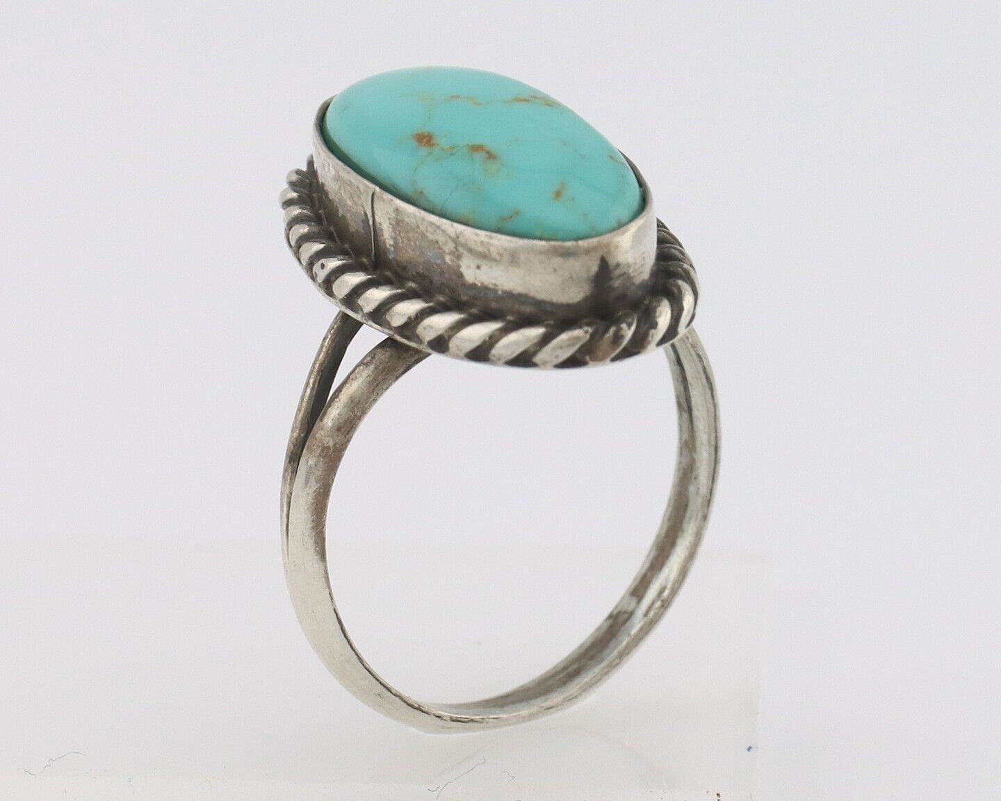 Navajo Handmade Ring 925 Silver Kingman Turquoise Signed M Montoya C.80's