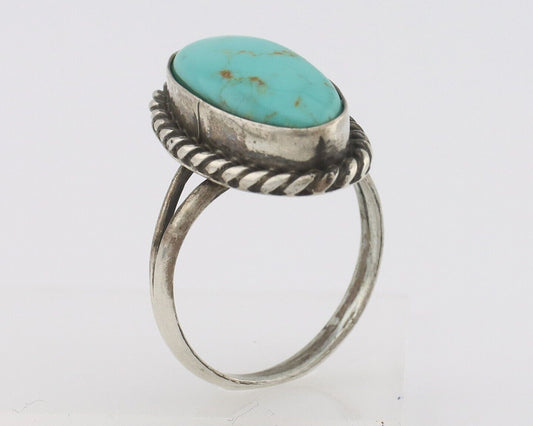 Navajo Handmade Ring 925 Silver Kingman Turquoise Signed M Montoya C.80's