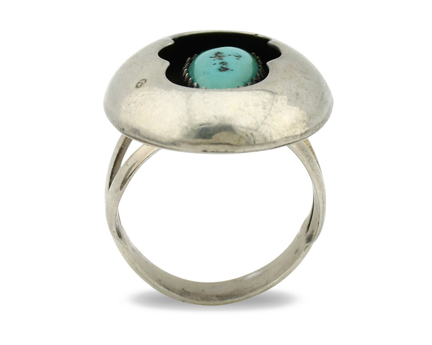 Navajo Shadow Box Ring .925 Silver Blue Turquoise Native American Artist C80s