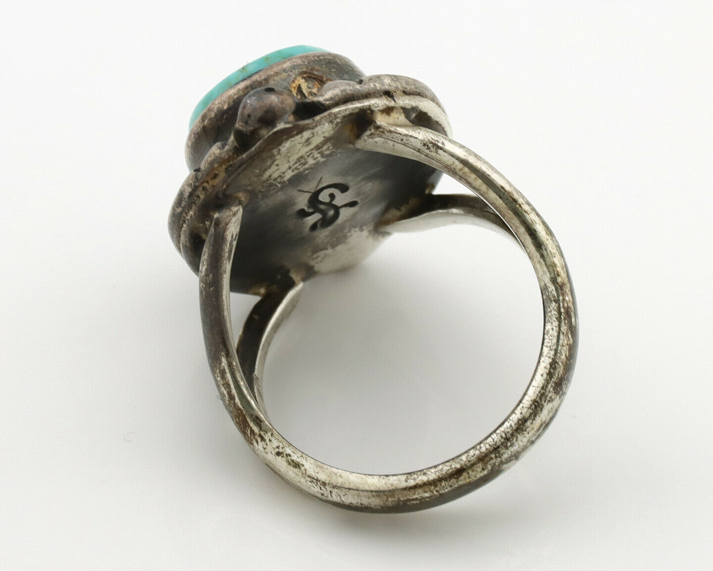 Navajo Ring .925 Silver Blue Turquoise Artist Signed Gecko C.1980's