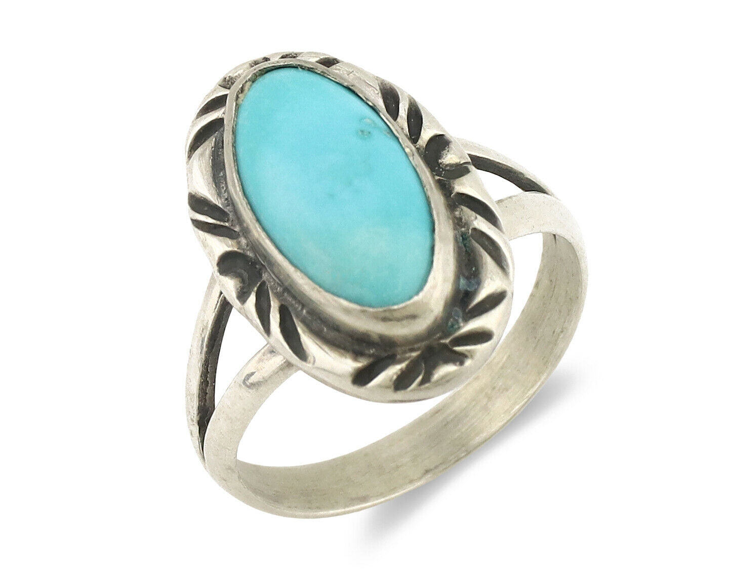 Navajo Ring .925 Silver Natural Blue Turquoise Native Artist Signed C.80's