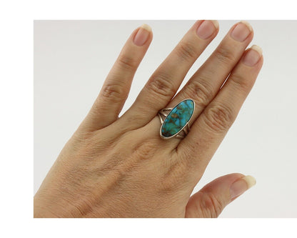 Navajo Ring .925 Silver Blue Gem Turquoise Native American Artist C.80's