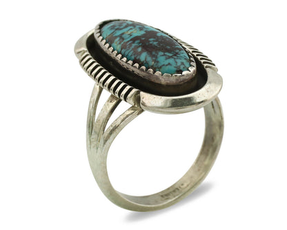 Navajo Ring .925 Silver Spiderweb Turquoise Artist Signed B C.1980's