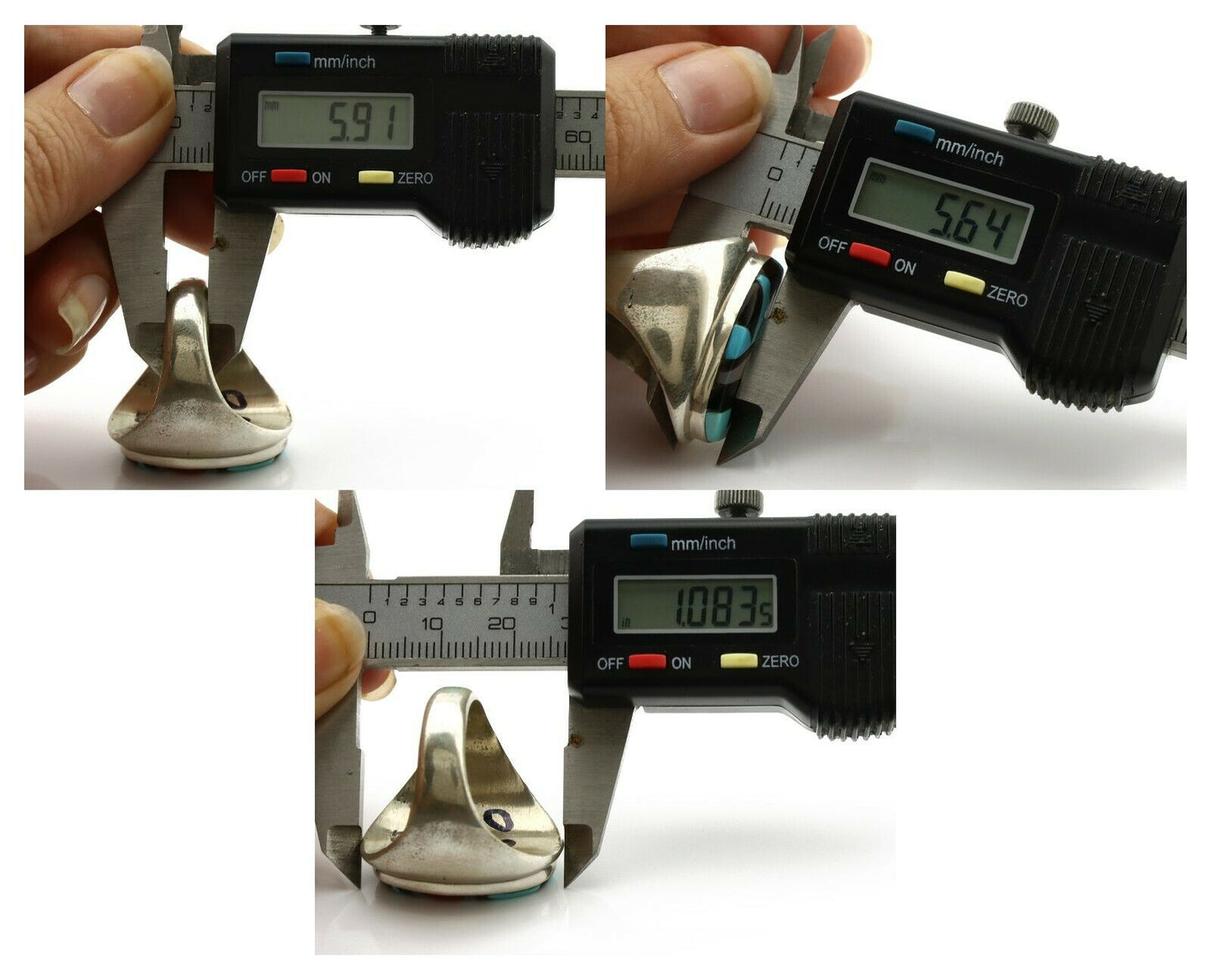 Zuni Inlaid Ring .925 Silver Gemstone Artist Richard & Geneva Terraza C.1980's