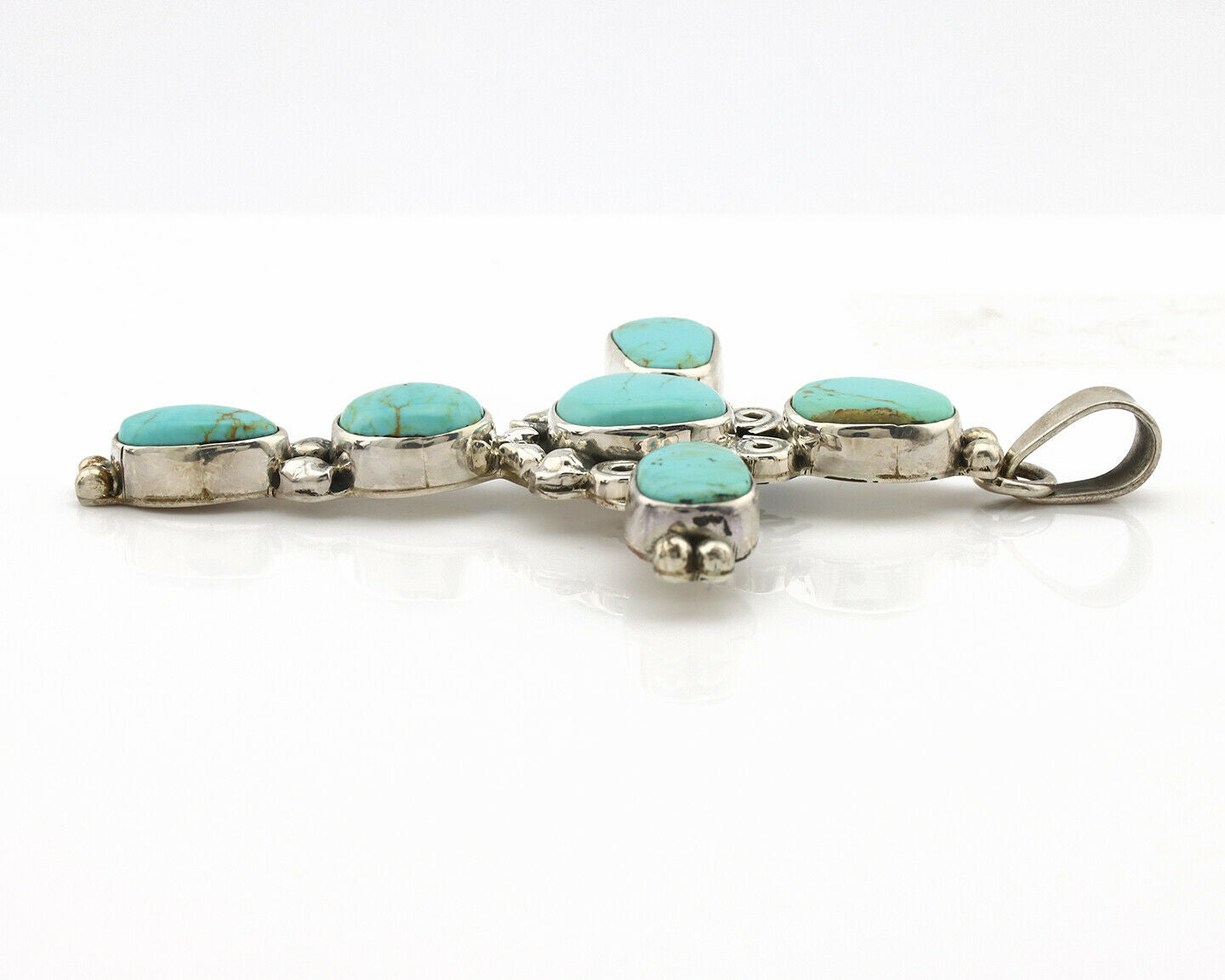 Navajo Cross Necklace .925 Silver Kingman Turquoise Signed Gecko C.80's