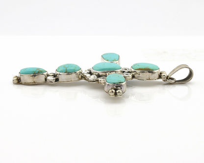 Navajo Cross Necklace .925 Silver Kingman Turquoise Signed Gecko C.80's