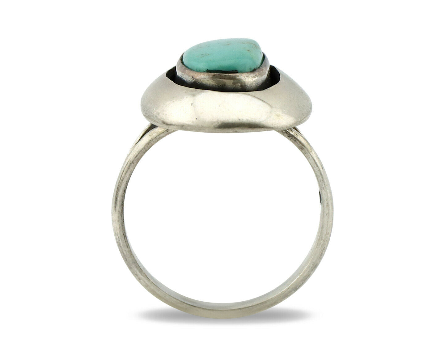 Navajo Shadow Box Ring .925 Silver Kingman Turquoise Signed M Montoya C80s