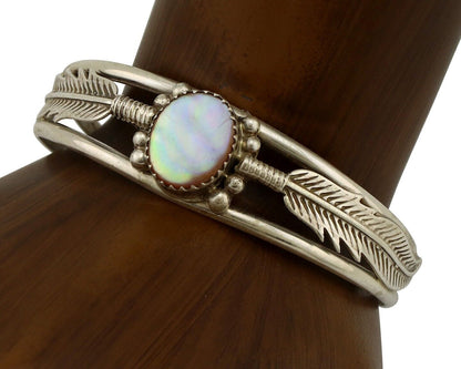 Navajo Bracelet 925 Silver Natural Pink Mussel Native American Signed Begay C80s