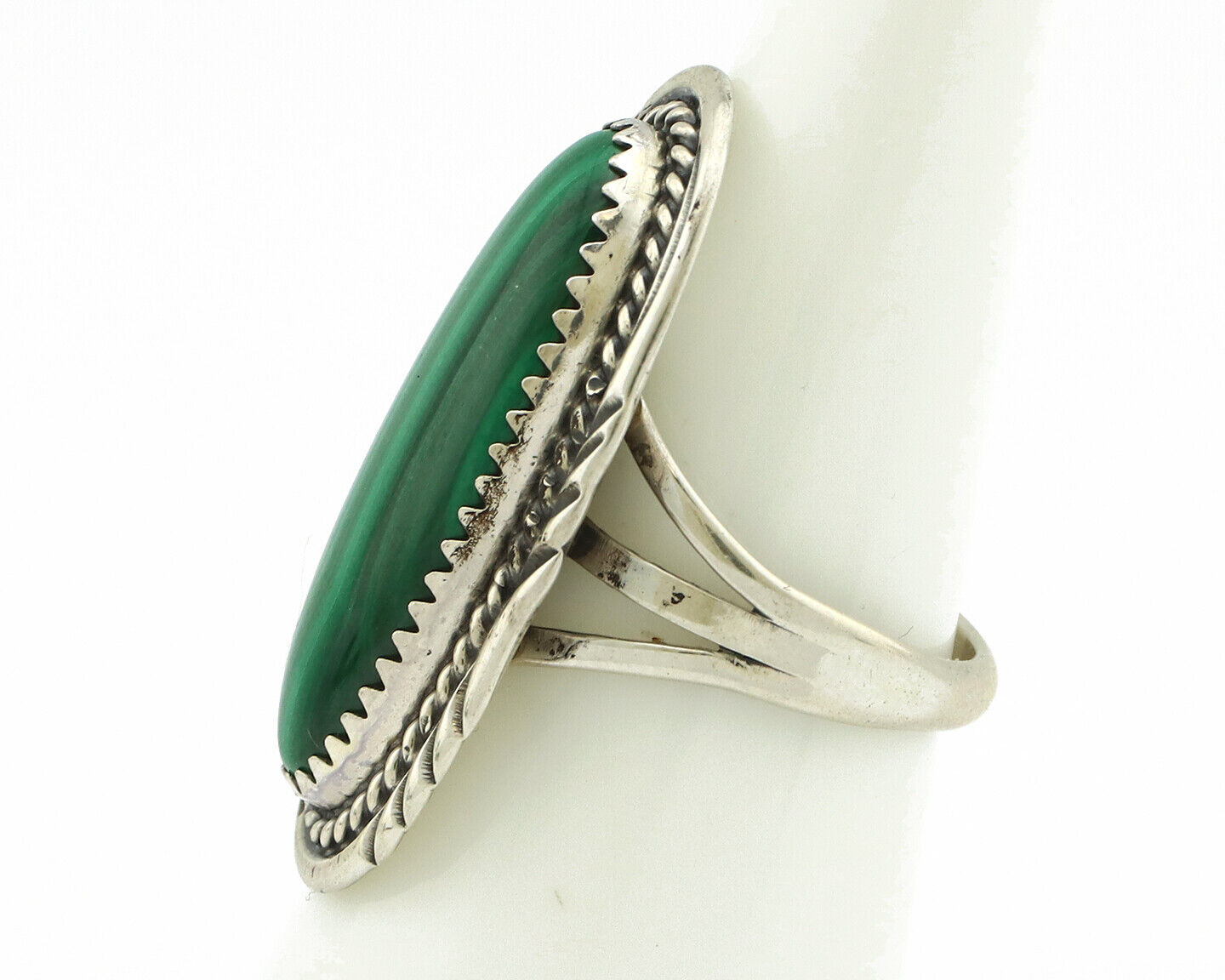 Navajo Ring 925 Silver Natural Green Malachite Signed William Denetdale C.80's