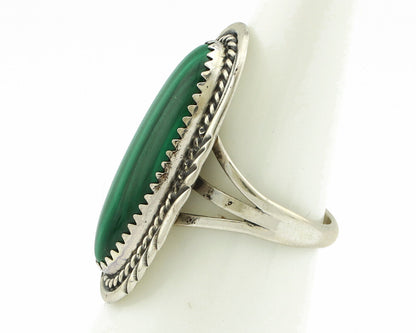 Navajo Ring 925 Silver Natural Green Malachite Signed William Denetdale C.80's