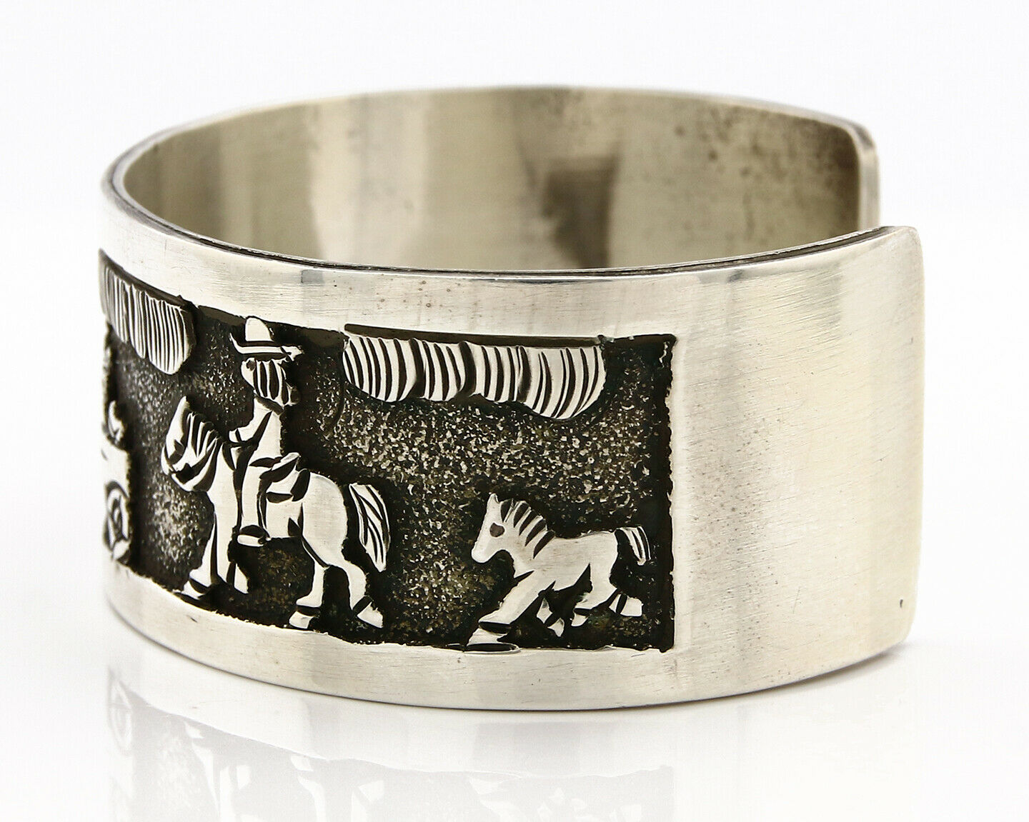 Navajo Bracelet .925 SOLID Silver Artist Signed Harold Yazzie Overlay C.80-90's