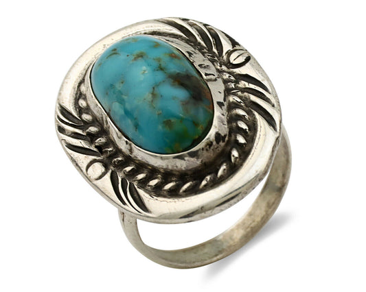 Navajo Ring .925 Silver Blue Gem Turquoise Native American Artist C.80's