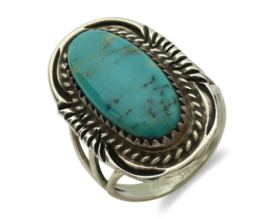 Navajo Ring .925 Silver Natural Blue Turquoise Artist Signed Talhat C.1980's