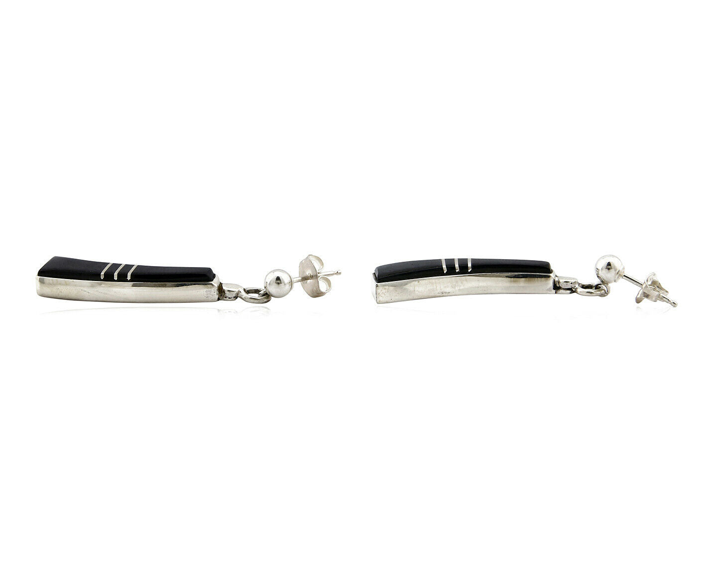 Navajo Earrings Black Onyx .925 Silver Inlaid Native American C.80's