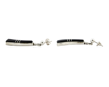 Navajo Earrings Black Onyx .925 Silver Inlaid Native American C.80's