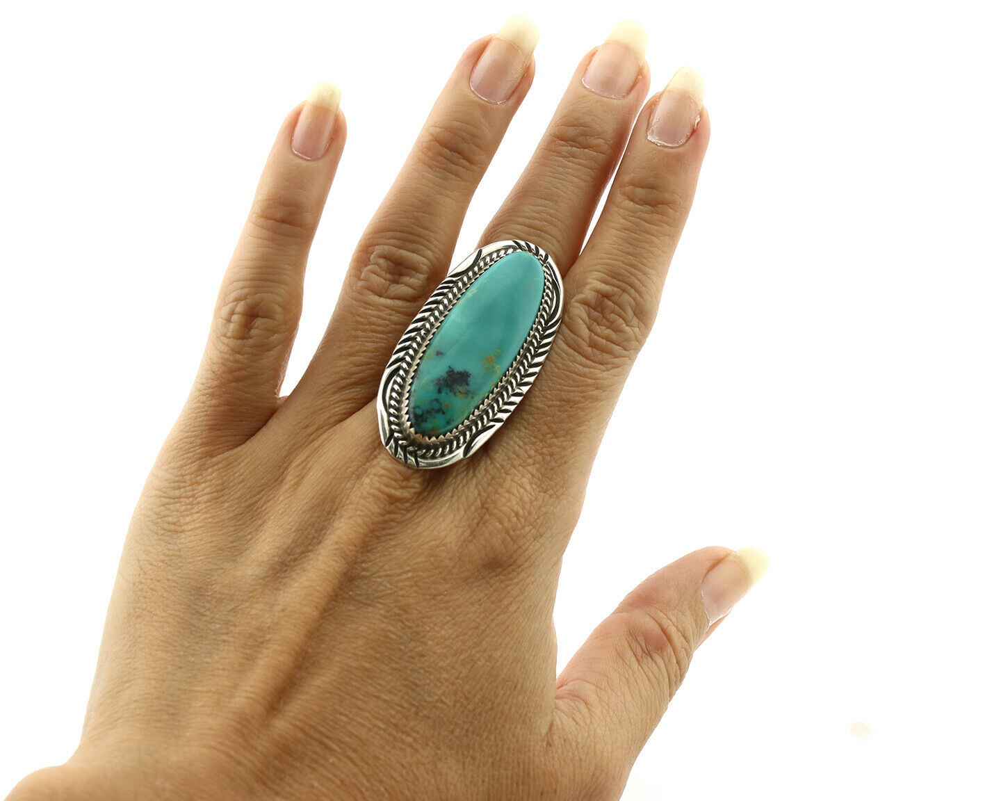 Navajo Ring .925 Silver Arizona Turquoise Signed Talhat C.80's