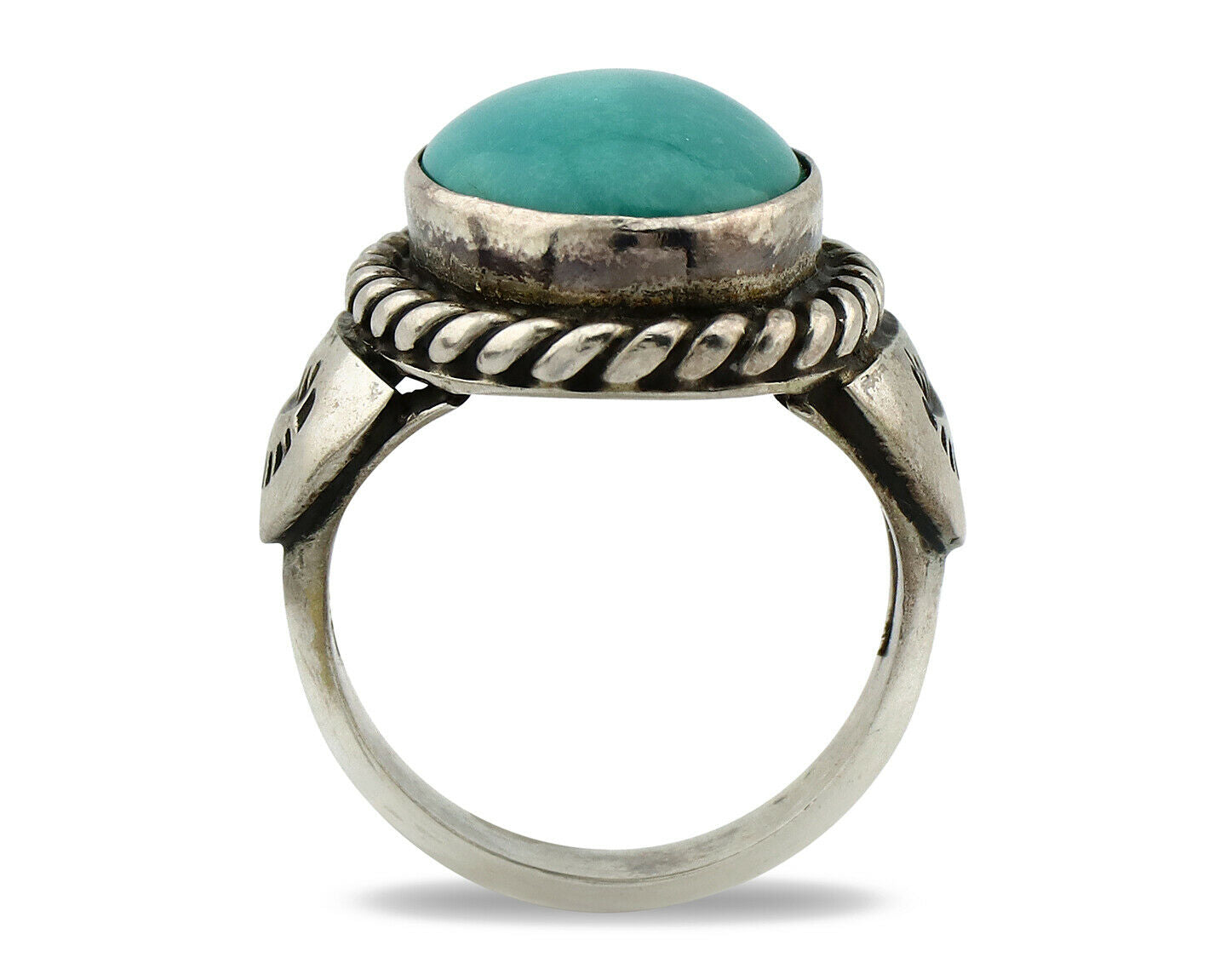 Navajo Ring .925 Silver Kingman Turquoise Artist Signed Apache C.80's