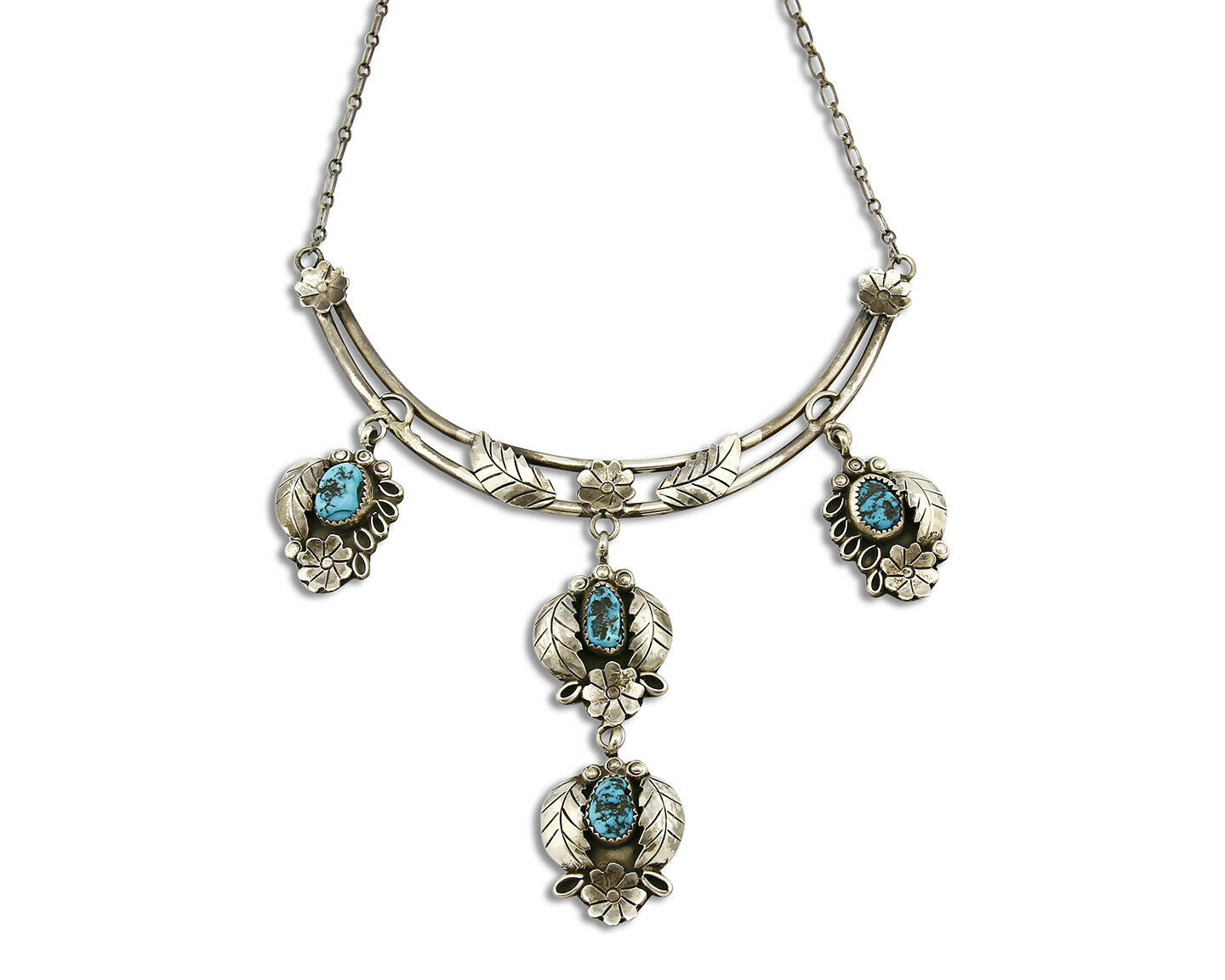 C. 70-80's Navajo Signed Mary Chavez .925 Silver Blue Turquoise Necklace