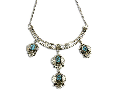 C. 70-80's Navajo Signed Mary Chavez .925 Silver Blue Turquoise Necklace