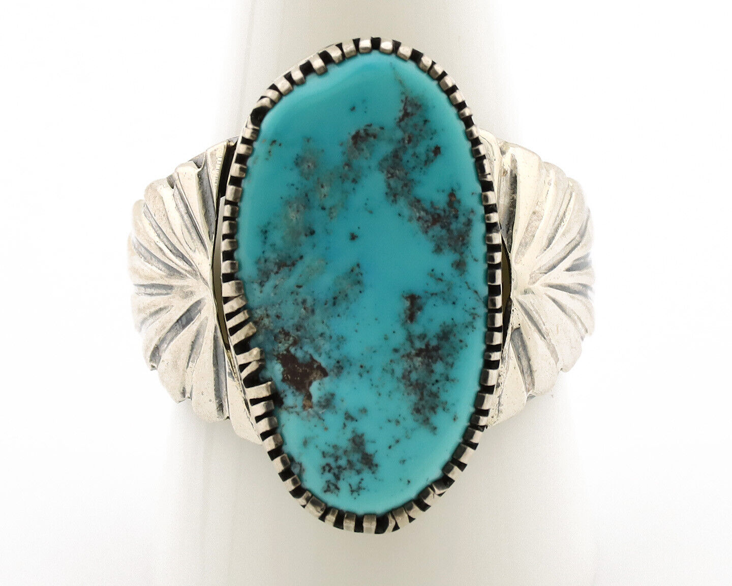 Navajo Ring .925 Silver Sleeping Beauty Turquoise Artist Signed DK C.80's