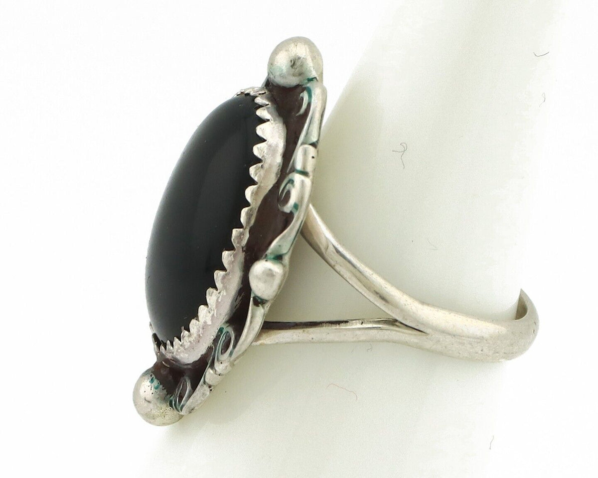Navajo Ring 925 Silver Natural Mined Onyx Artist Signed BDLE C.80's