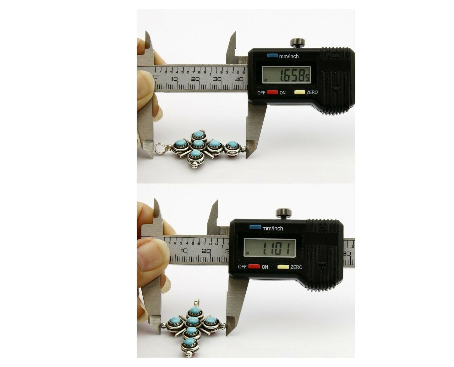 Zuni Natural Turquoise and Coral Reversible 925 Silver Handmade Pendant