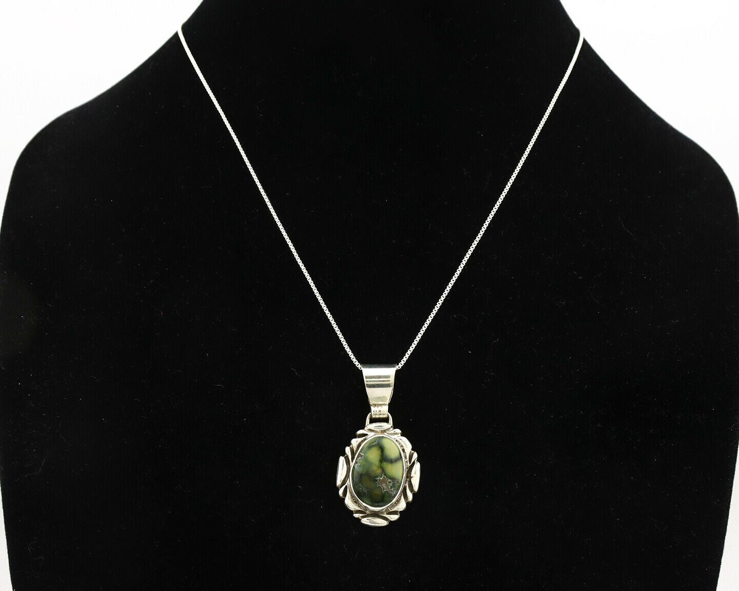 Navajo Necklace .925 Silver Damele Variscite Signed Sun C.1980's