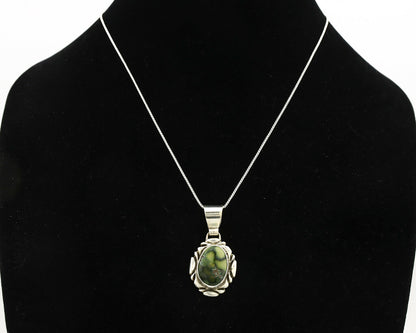 Navajo Necklace .925 Silver Damele Variscite Signed Sun C.1980's