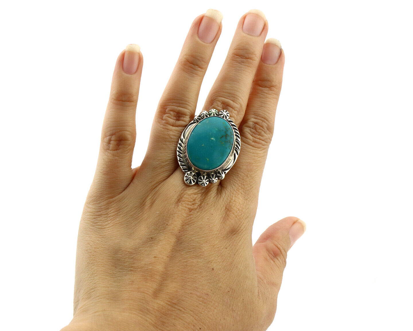 Navajo Ring 925 Silver Turquoise Mountain Artist Signed M Begay C.80's