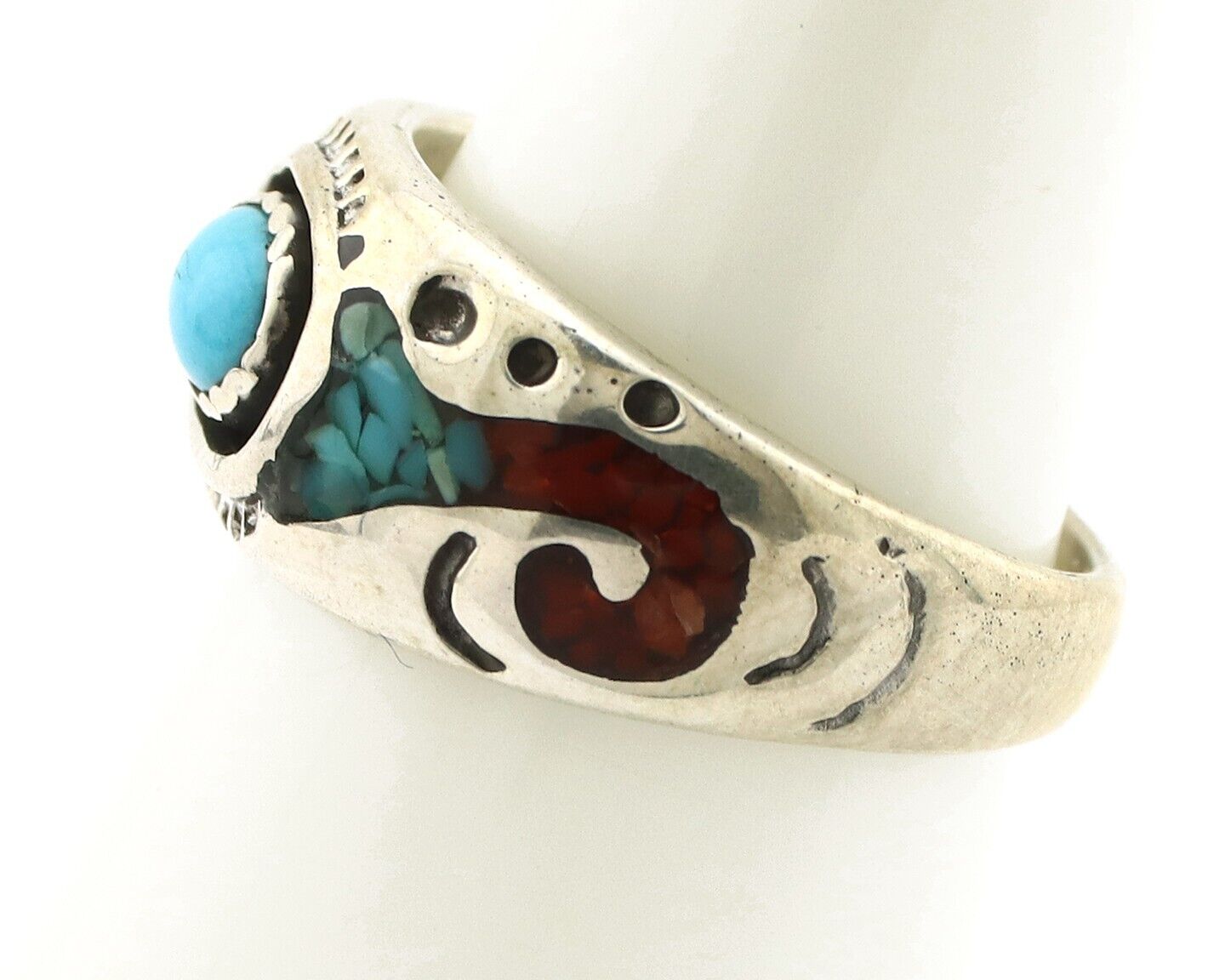 Navajo Handmade Ring 925 Silver Blue Turquoise & Coral Native American C.80's
