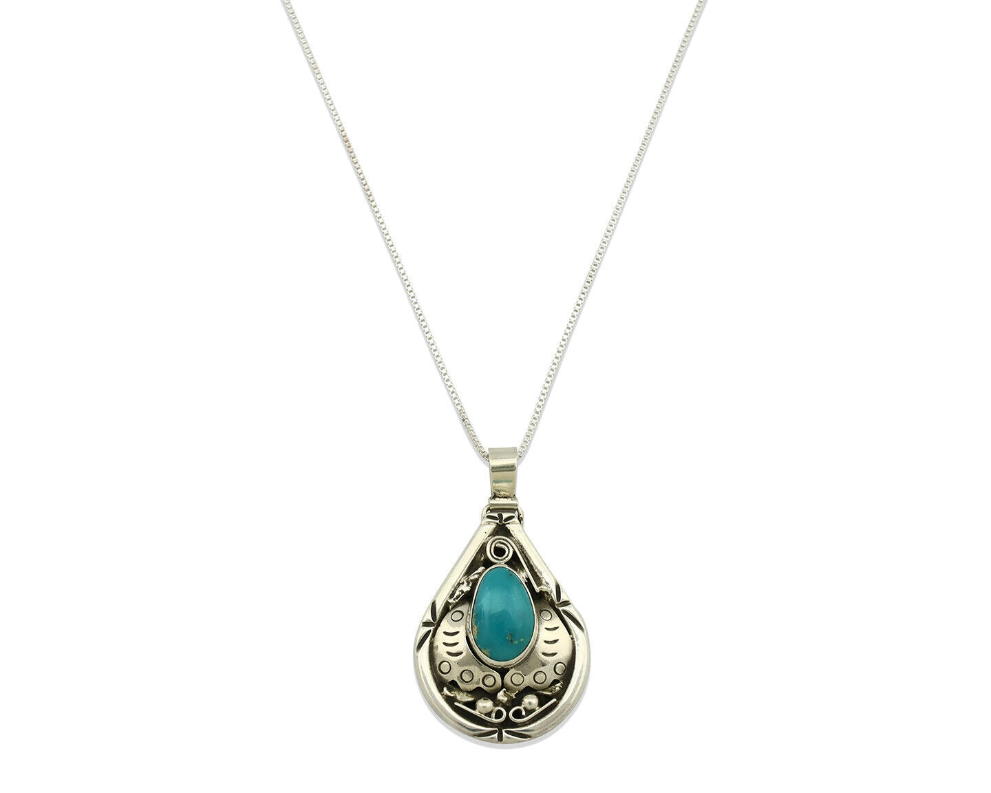 Navajo Necklace .925 Silver Blue Gem Turquoise Signed Tepee C.1980's