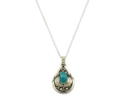 Navajo Necklace .925 Silver Blue Gem Turquoise Signed Tepee C.1980's
