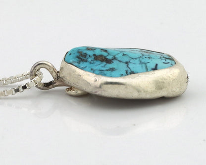 Navajo Handmade Necklace 925 Silver Blue Morenci Turquoise Native Artist C.80's