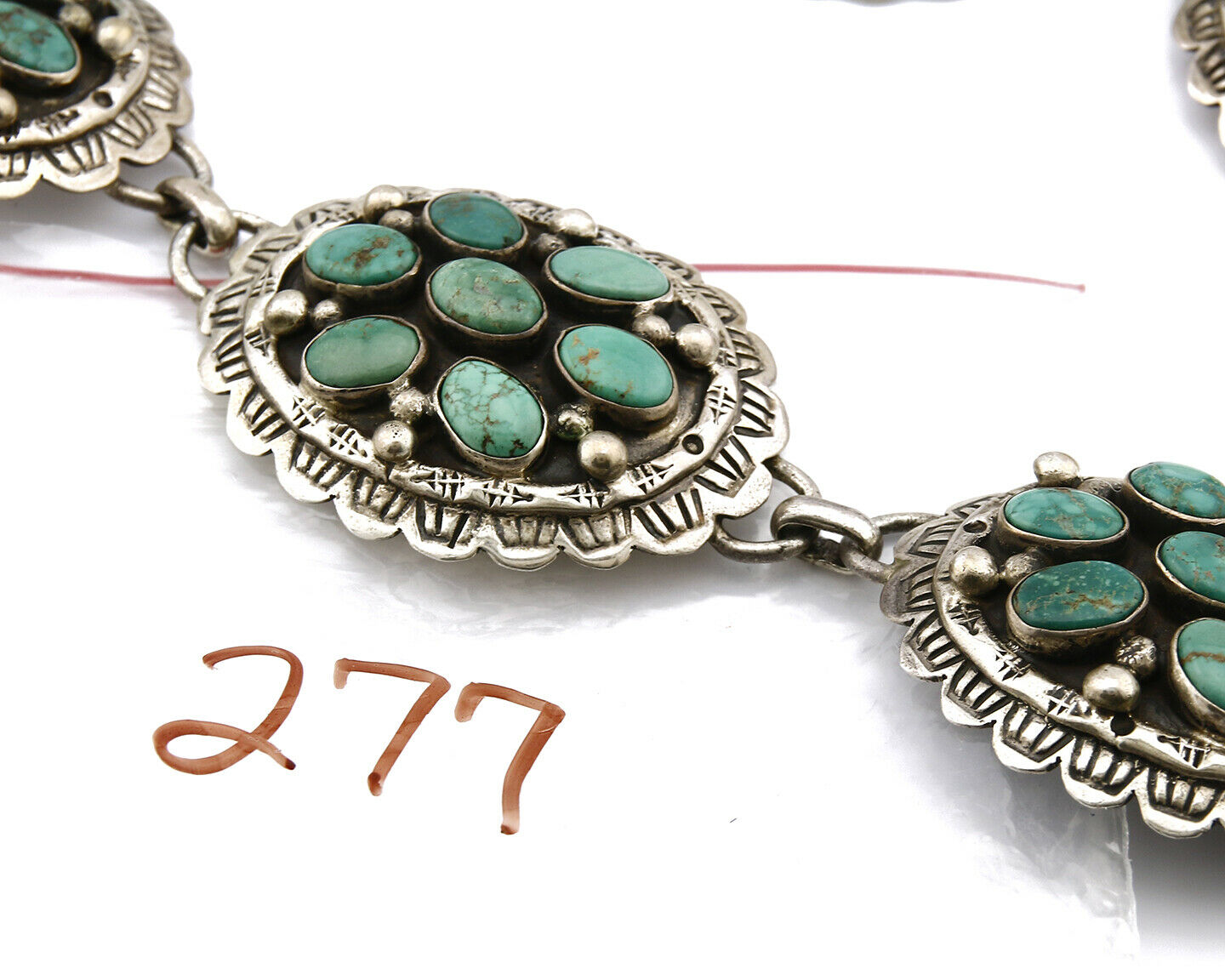 Women's Navajo Concho Belt .925 Silver Signed Montoya C.80's Nat Turq