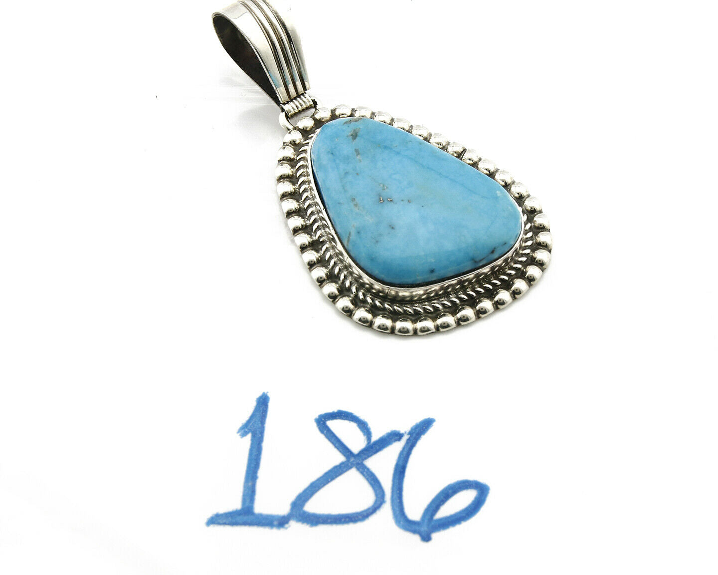 Navajo Pendant .925 Silver Kingman Turquoise Signed Artist LT Begay C.80's