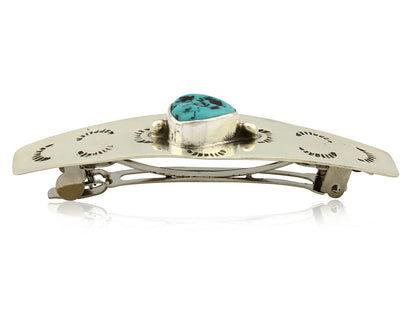 Navajo Hair Clip .925 Silver Blue Turquoise Native American Handmade Barrette