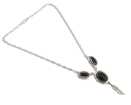 Navajo Necklace 925 Silver Black Onyx Signed Leonard & Marian Nez C.80's