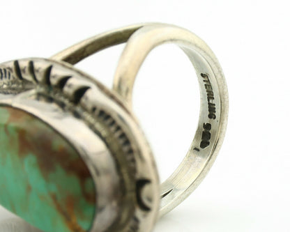 Navajo Ring .925 Silver Kingman Turquoise Artist Signed Gecko C.1980's