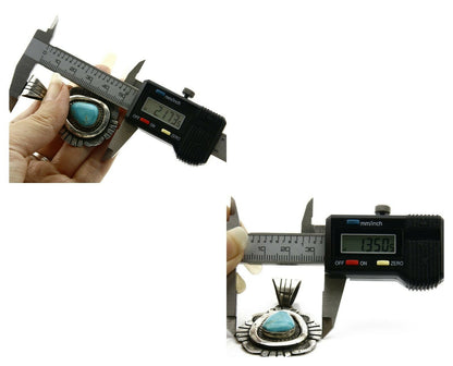 Navajo Pendant .925 Silver Kingman Turquoise Signed Artist FT C.80's