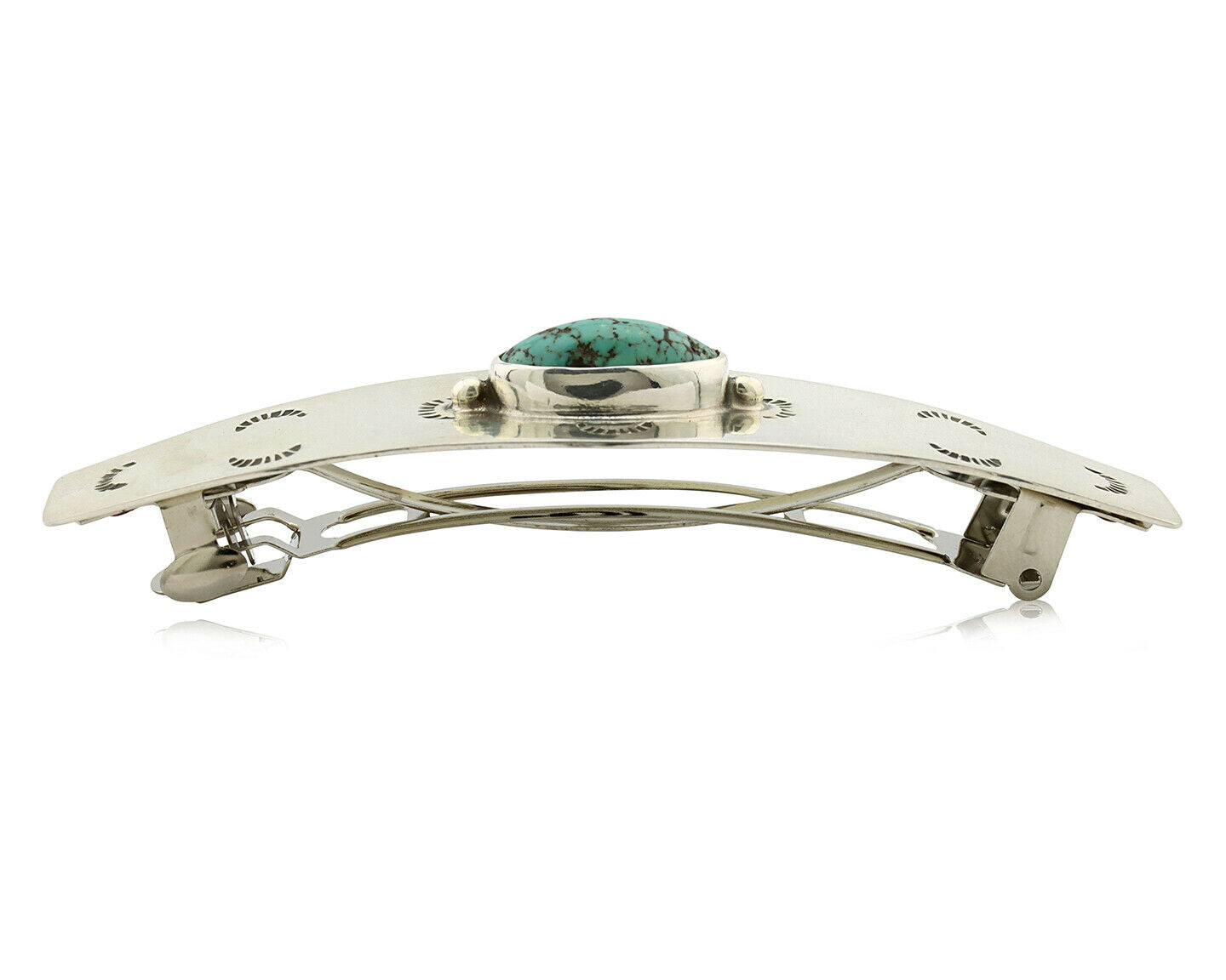 Navajo Hair Clip .925 Silver Spiderweb Turquoise Native American Barrette C.80's