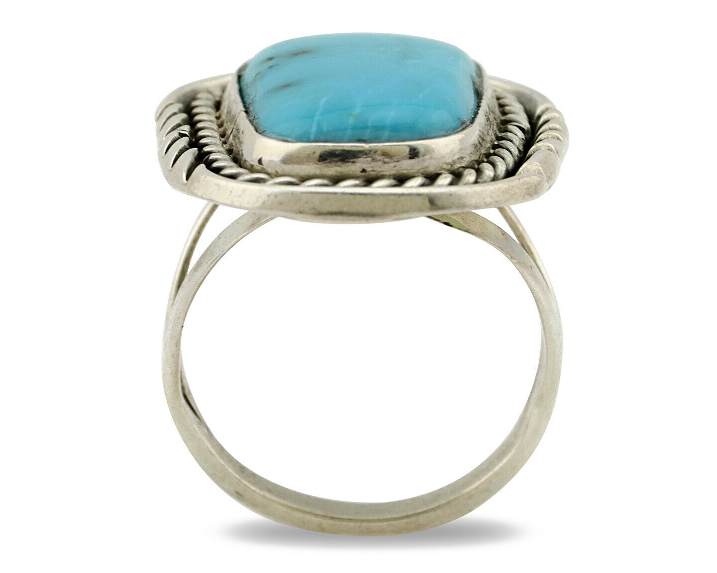 Navajo Ring .925 Silver Blue Sleeping Beauty Turquoise Signed D C.80's