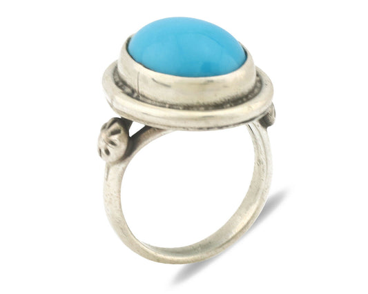 Navajo Ring .925 Silver Natural Blue Turquoise Native American Artist C.1980's