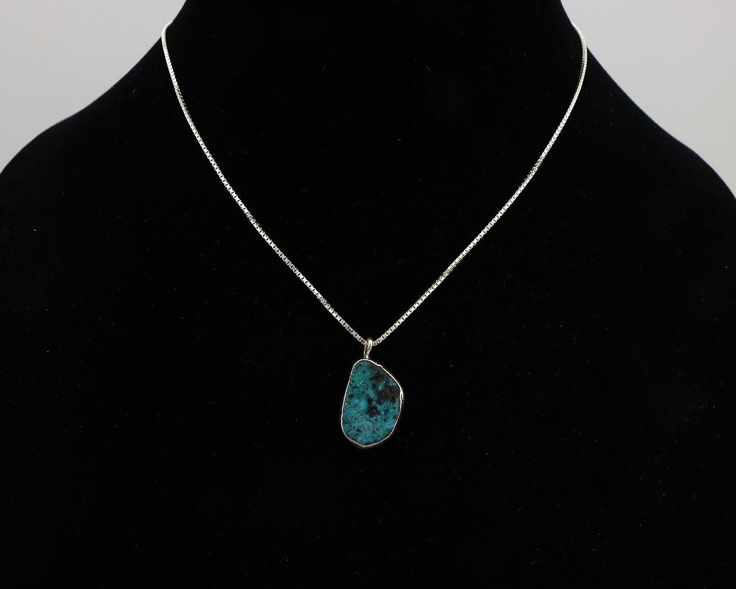 Navajo Handmade Necklace 925 Silver Blue Morenci Turquoise Native Artist C.80's