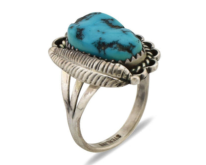 Navajo Ring .925 Silver Sleeping Beauty Turquoise Native American Artist C.80's