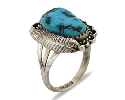Navajo Ring .925 Silver Sleeping Beauty Turquoise Native American Artist C.80's