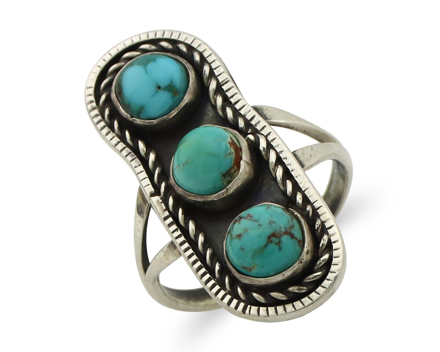 Navajo Ring .925 Silver Natural Blue Turquoise Native American Artist C.80's