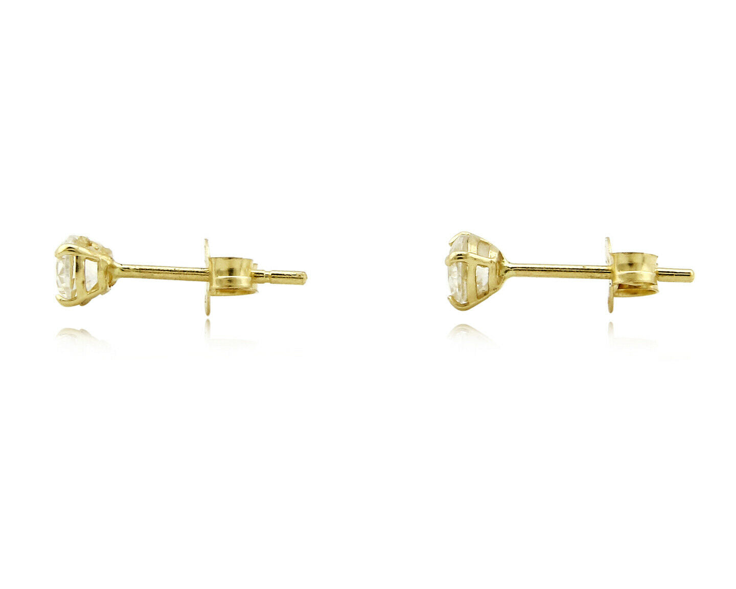 SOLID 14k Yellow Gold Basket 4 Prong 3.0mm Wide Simulated Diamond Stud Earrings